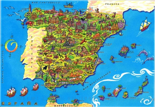 España Mapa Turístico Ilustrado - Europa - Lámina 45x30 Cm.