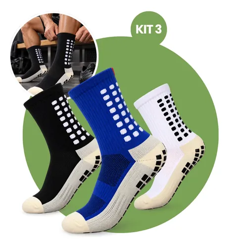 Kit 3 Pares Meia Antiderrapante Futebol Treino Esportiva Preto Unico