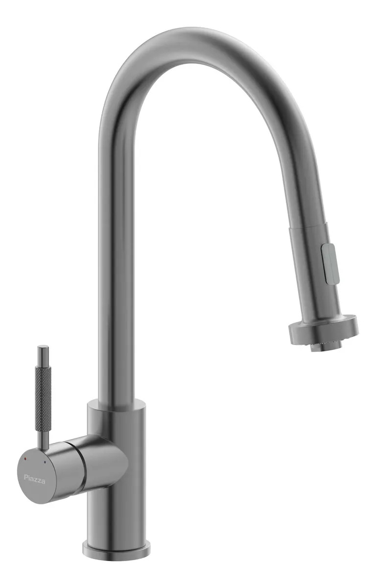Grifería Cocina Mesada Monocomando Piazza 10300GF Canilla Gourmet Rociador Extraíble Grafito
