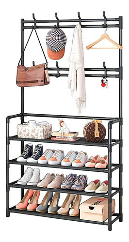 Zapatera Perchero Multi Organizador 4 Niveles Montable Rack Negro