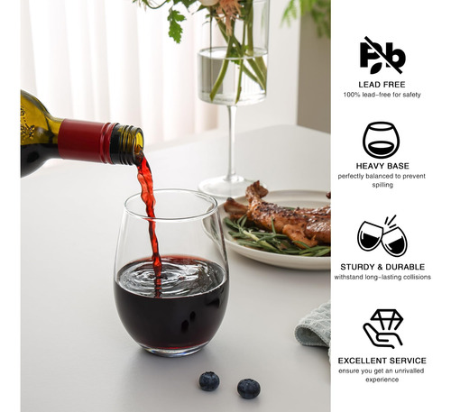 Ouwo Juego De 4 Copas De Vino Sin Tallo, Copas De Vino Tinto