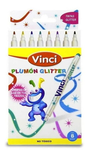 Set 8 Marcador Plumón Vinci Glitter 100% Lavable No Tóxico