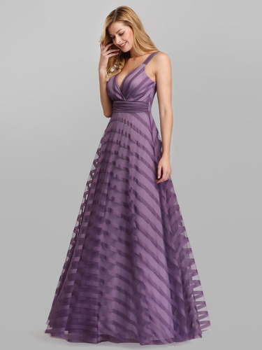 Elegante Vestido Fiesta Largo Tul Lila Importado