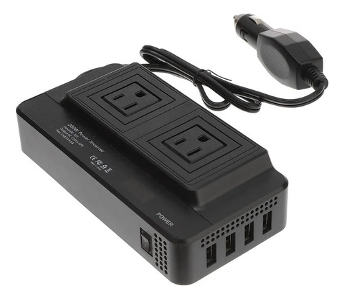 Inversor Convertidor Portátil Multitoma Para Carro Usb 200w