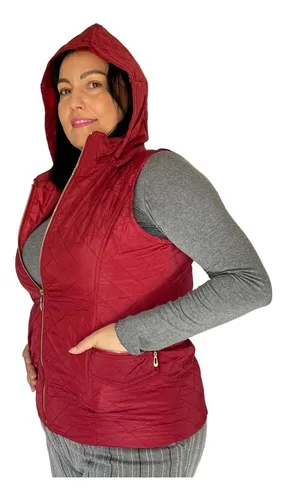 Colete Matelasse Forrado Plus Size Feminino Capuz Remov vel