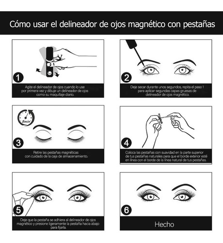 Imagen 7 de 7 de Kit De 6 Pestañas Magnéticas Postizas Y Delineador Líquido