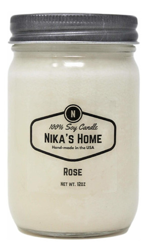 Nika 's Home Rose Vela De Soja Con Aroma 12onzas Mason Jar G