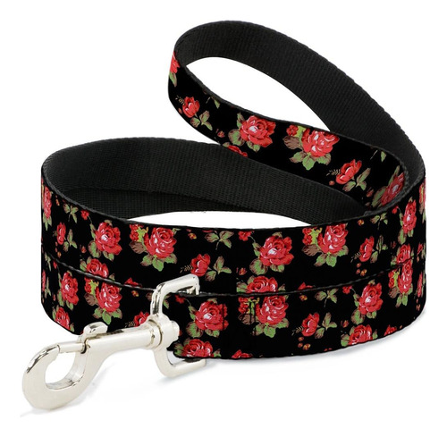 Correa Para Perro Con Rosas Rojas Dispersas, Negras, 4 Pies