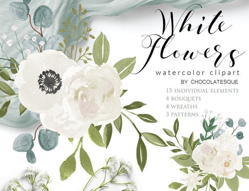 Kit Imprimible Scrap #02 -  White Flowers