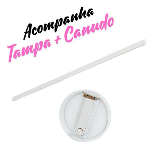 Copo Térmico Grande Inox 1,2l Com Tampa E Canudo Rosa Com Logo