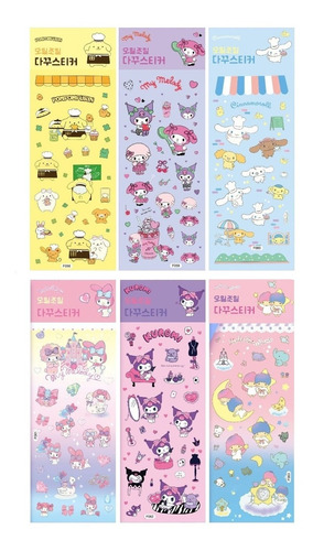 Set Planillas De Stickers Hello Kitty Kuromi Melody Pompom