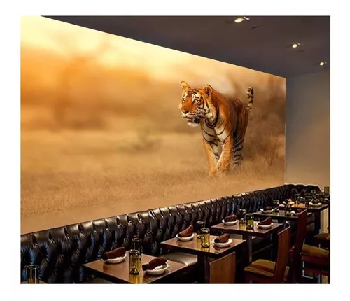 Papel De Parede Animais Tigre Paisagem 3D 7,50M² Anm238