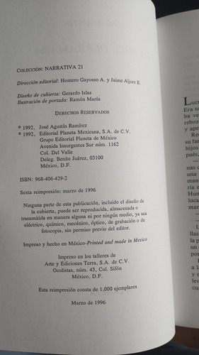 Miel Derramada, La -josé Agustín- Editorial Planeta