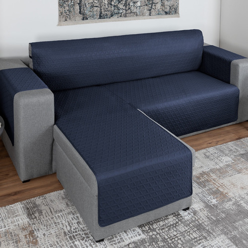 Funda Para Sofá En Forma De L Cubre Sillón Real Textil Azul