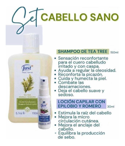 Shampoo Tea Tree 150ml Y Loción Capilar 30ml Just + Sachet