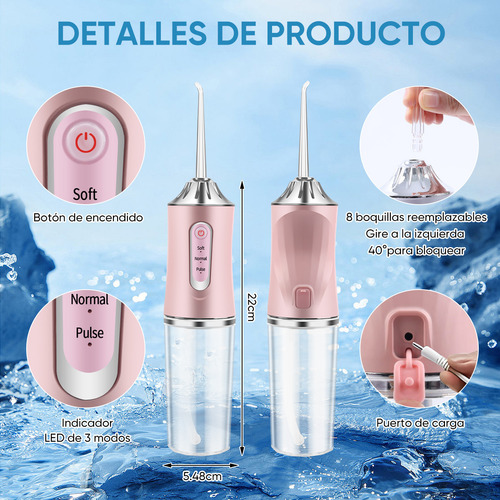 Irrigador Bucal Limpiador De Dientes Recargable 8 Puntas