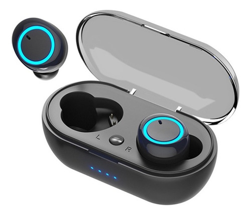 Auriculares In-ear Inalámbricos Y50 Tws Táctil Bluetooth Color negro con celeste