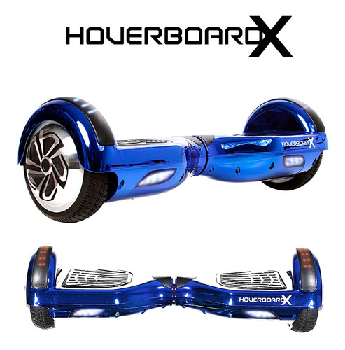 Skate Eletrico 6,5 Azul Cromado Hoverboardx Bluetooth E Led