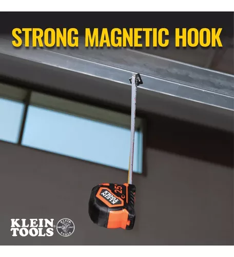 Klein Tools Cinta métrica 9225, cinta métrica resistente con hoja reforzada  de nailon de doble cara de doble gancho de 25 pies, con clip de cinturón