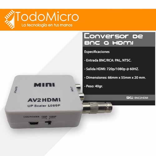 Conversor Bnc A Hdmi Camara De Seguridad Vigilancia Cctv