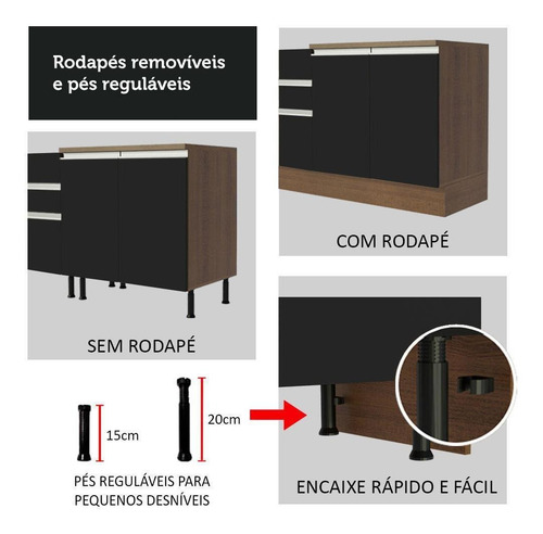 Cozinha Completa Madesa Glamy 180008 C Arm Balcão S Tampo Rp Cor Rustic/Preto