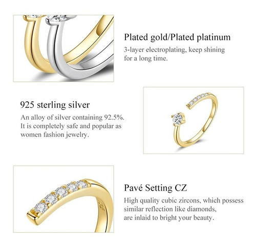 Imagen 5 de 8 de Anillo Compromiso Circones Ajustable Para Mujer En Plata 925