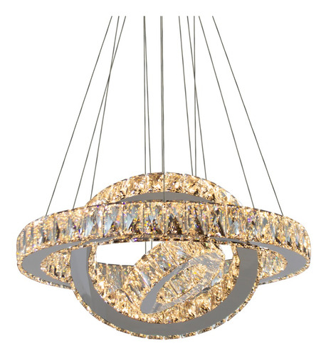 Imagem 3 de 10 de Lustre Pendente Cristal K9 Led 3 Anéis C/ Controle Remoto