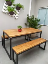 Comprar Mesa De Comedor Industrial Con 2 Bancos Largos De Hierro.