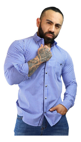 Camisa Cuadros Mascota Manga Larga Para Hombre Slim Fit