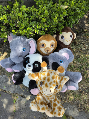 6 Peluches De Animales Selva Jirafa Elefante Mono Colección Animales
