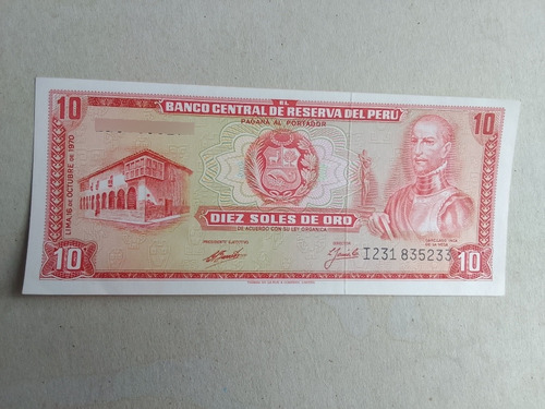 Billete Perú 10 Soles De Oro 16 Octubre 1970 Unc