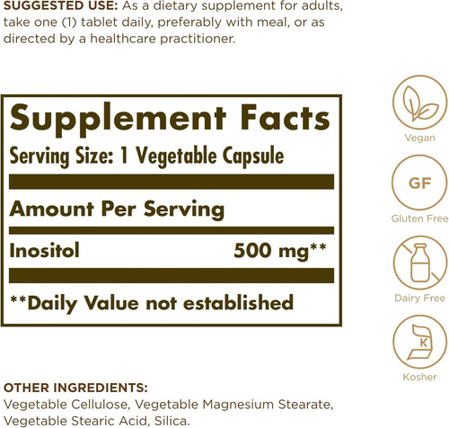 Solgar Inositol 500 Mg Apoyo Cerebral 100 Caps Veganas