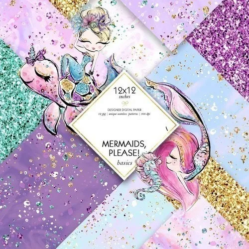 Kit Imprimible Fondos Sirena Glitters Cute Png #1