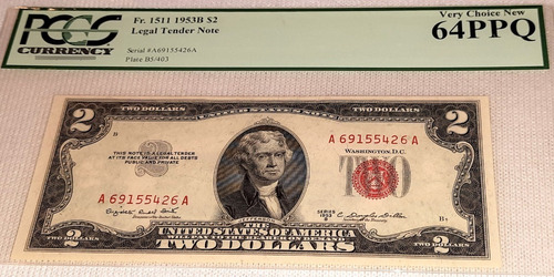 Cédula Antiga 2 Dólares Americanos $2 Ano 1953 (Usado)