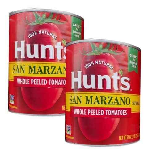 2 Hunt's San Marzano 100% Natural Whole Peeled Tomate Entero