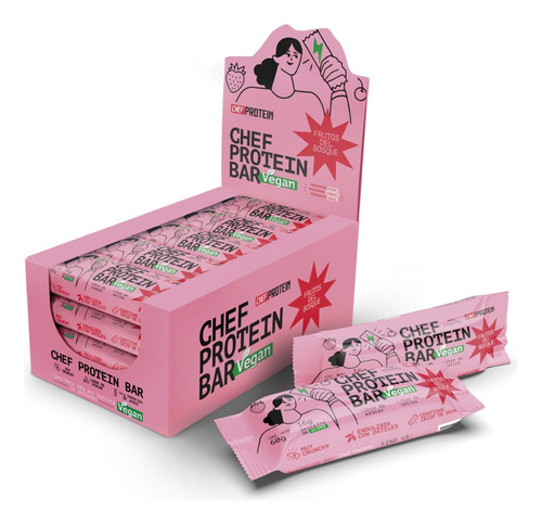 Pack 16 Chef Vegan Protein Bar - Barritas Proteína Vegetal Sabor Frutos Del Bosque