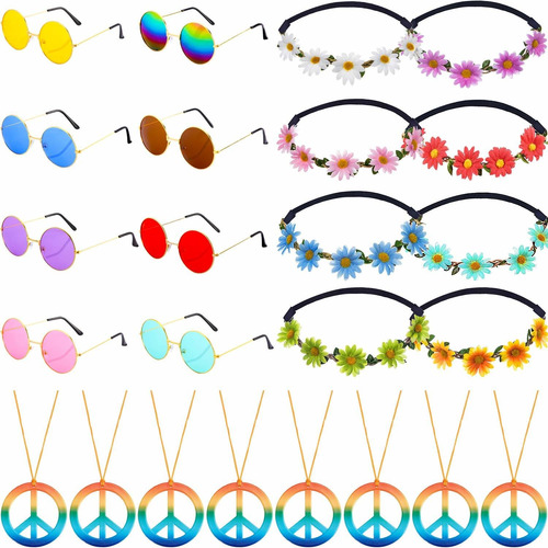 24 Pieces Hippie Costume Accessory Set Includes Peace Sign N