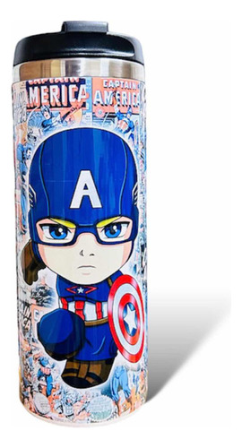 Termo Capitán America Chuby, Marvel, Avengers, Personalizado Color Blanco