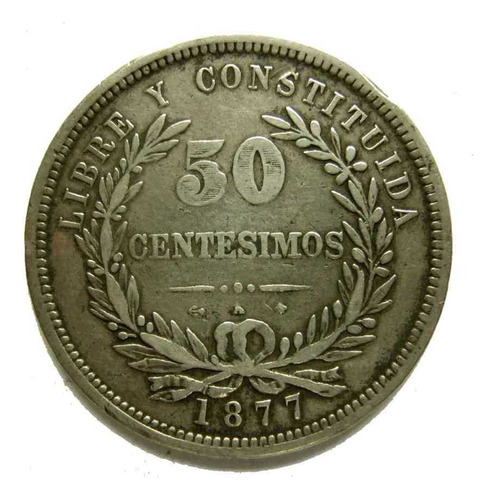 Uruguay Antigua Moneda 50 Cents. 1877 Plata Muy Buen Estado