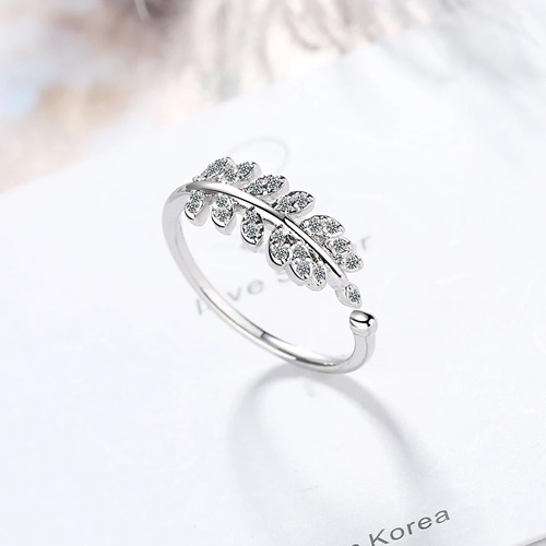 Anillo Hojas De Olivo En Zircón Ajustable Regalo Mujer