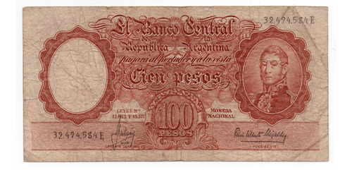 Billete Argentina 100 Pesos Moneda Nacional Bottero 2073a