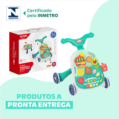 Andador Para Bebê Compacto 2 Em 1 Com Cesta E Com Brinquedos