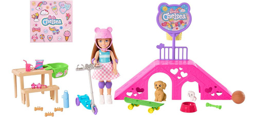 Barbie Chelsea Doll And Skate Park Playset Con 2 Cachorros