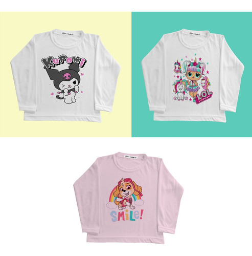 Remeras Nena Personajes Manga Larga Pack X 3 Unidades