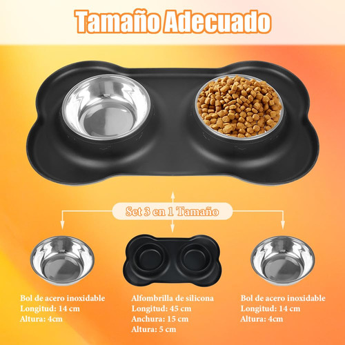 Plato Para Perro 2 Tazones Desmontables De Acero Inoxidable,