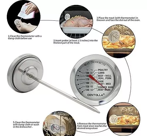 CENTOLLA Meat Thermometer Oven Safe, 2 Pieces Dishwasher Safe Meat Thermometers for Cooking and Grilling, 2.12'' Stainless Steel Cooking Thermometer