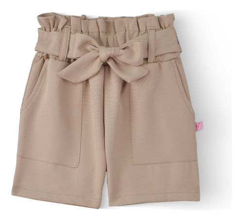 Short Y Blusa Con Bolsas Y Moño Para Niña Flory 0027 Beige Talla Ch / 4 A 6 Años
