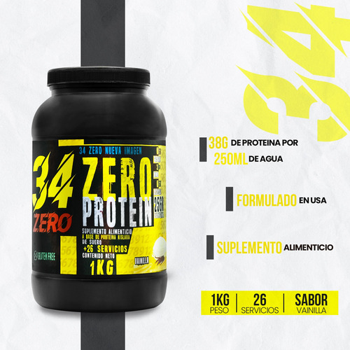 Proteína Hidrolizada 34 Zero 1kg Sabores 26 Servicios Vainilla