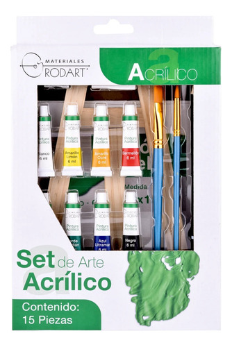 Set De Arte Pintura Acrílica Rodart Caballete Con 15 Piezas