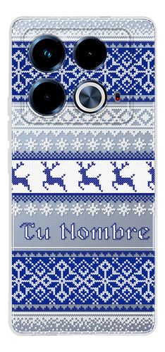 Funda Para Infinix Ugly Sweater Navideño Azul Con Tu Nombre